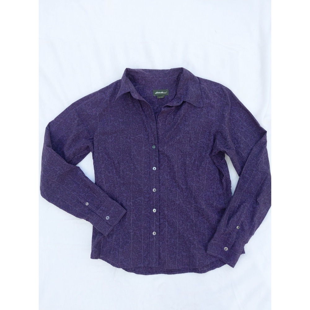 Eddie Bauer Shirt Women's Medium Purple Paisley Casual Collared Button-Up